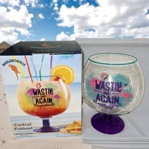 Jimmy Buffett Margaritaville Cocktail Fishbowl Glass Flamingo Wastin Away Again